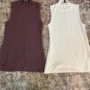 Express Womens Tank Top Small/P Plum Cream Mock Neck Stretch Relax Fit Casual